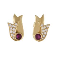 Dior  Ruby Diamond Yellow Gold Clip-On Earrings
