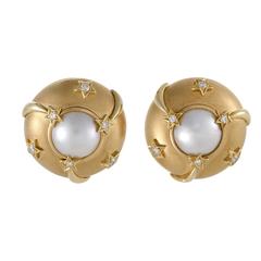 Chanel Comete Diamond and Pearl Yellow Gold Clip-On Earrings