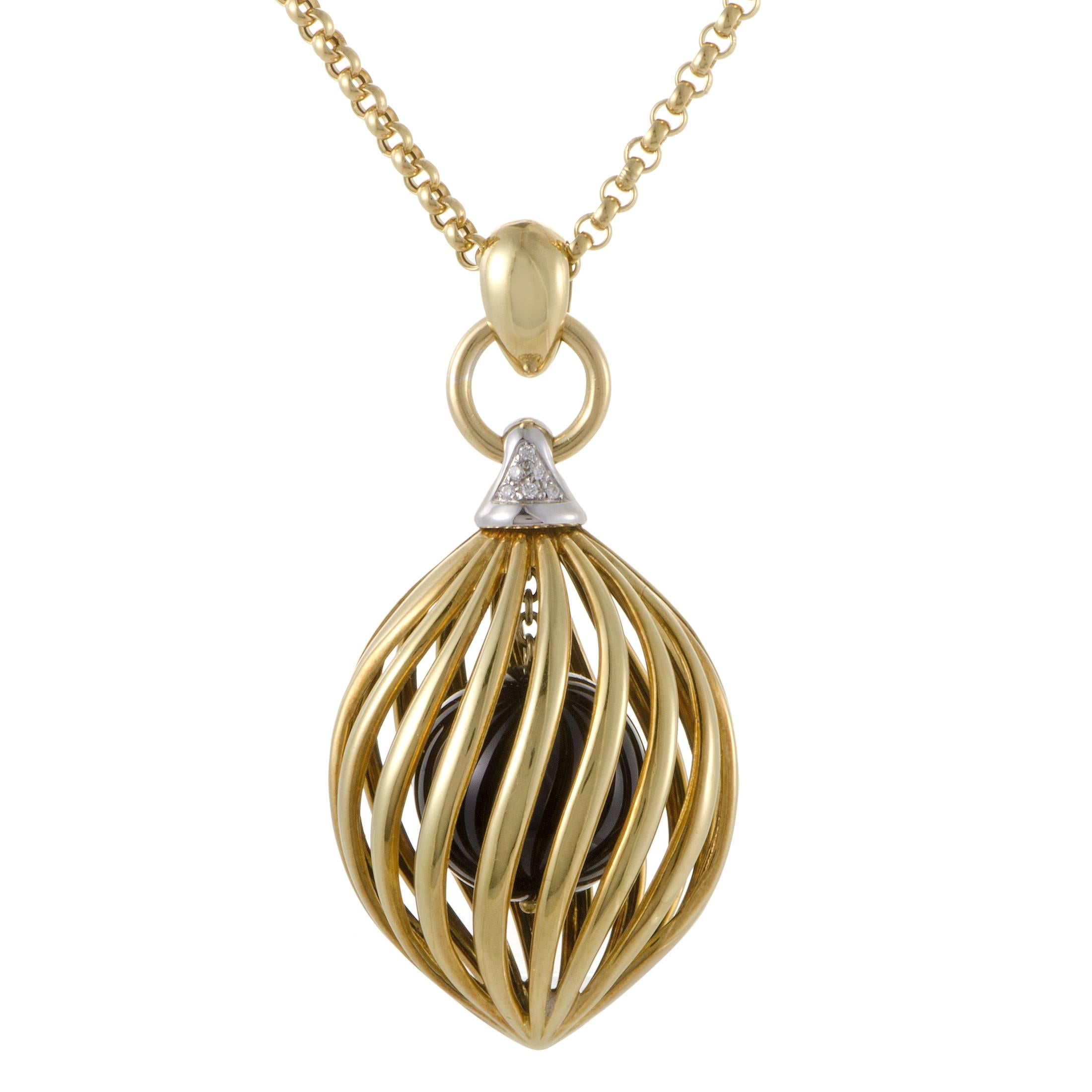 Damiani Diamond and Caged Onyx Yellow and White Gold Pendant Necklace