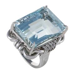 Aquamarine Diamond Platinum Cocktail Ring