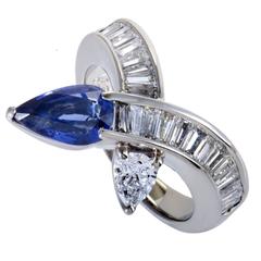 Sapphire Diamond Platinum Crossover Band Ring