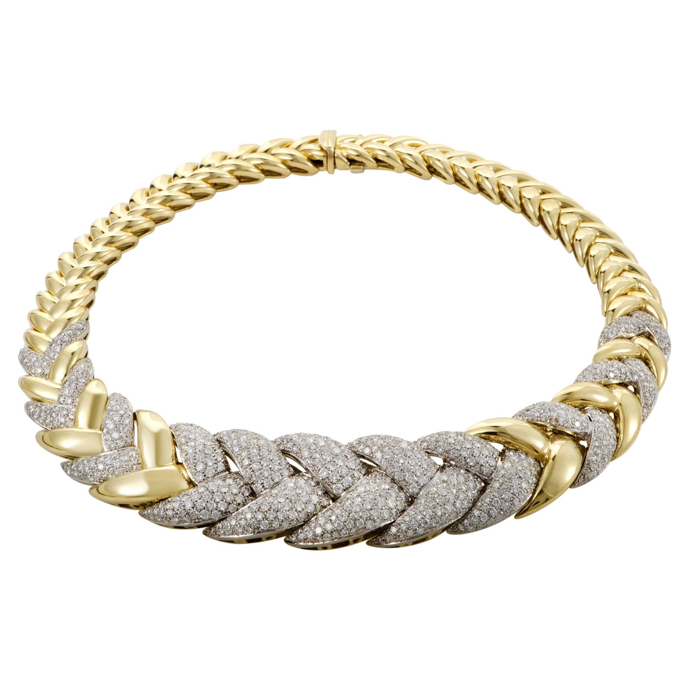 Italian Diamond Pave Braided Yellow Gold Choker Necklace