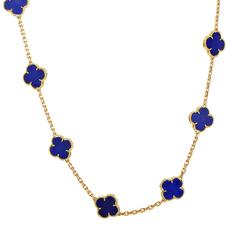Van Cleef & Arpels Vintage Alhambra 20 Motif Lapis and Yellow Gold Necklace