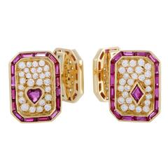 Graff Ruby Sapphire Pave Diamonds Yellow Gold Cufflinks