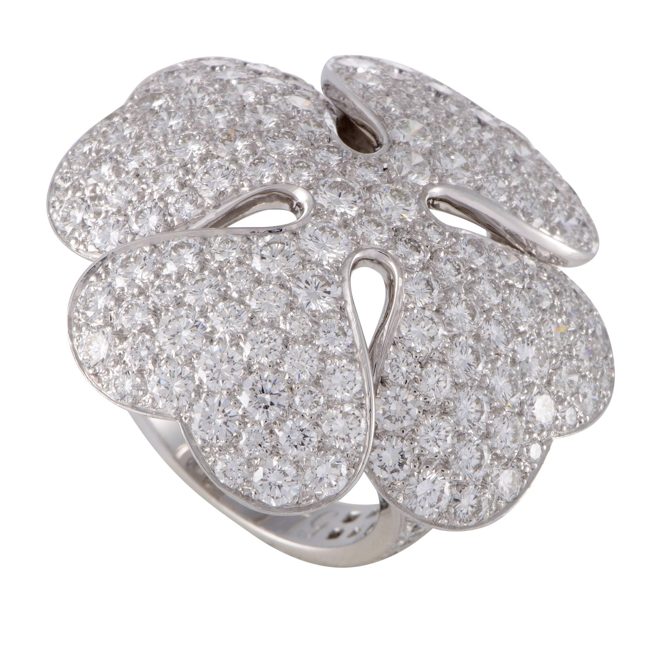 Cartier Anniversary Edition Full Diamond Pave White Gold Clover Cocktail Ring