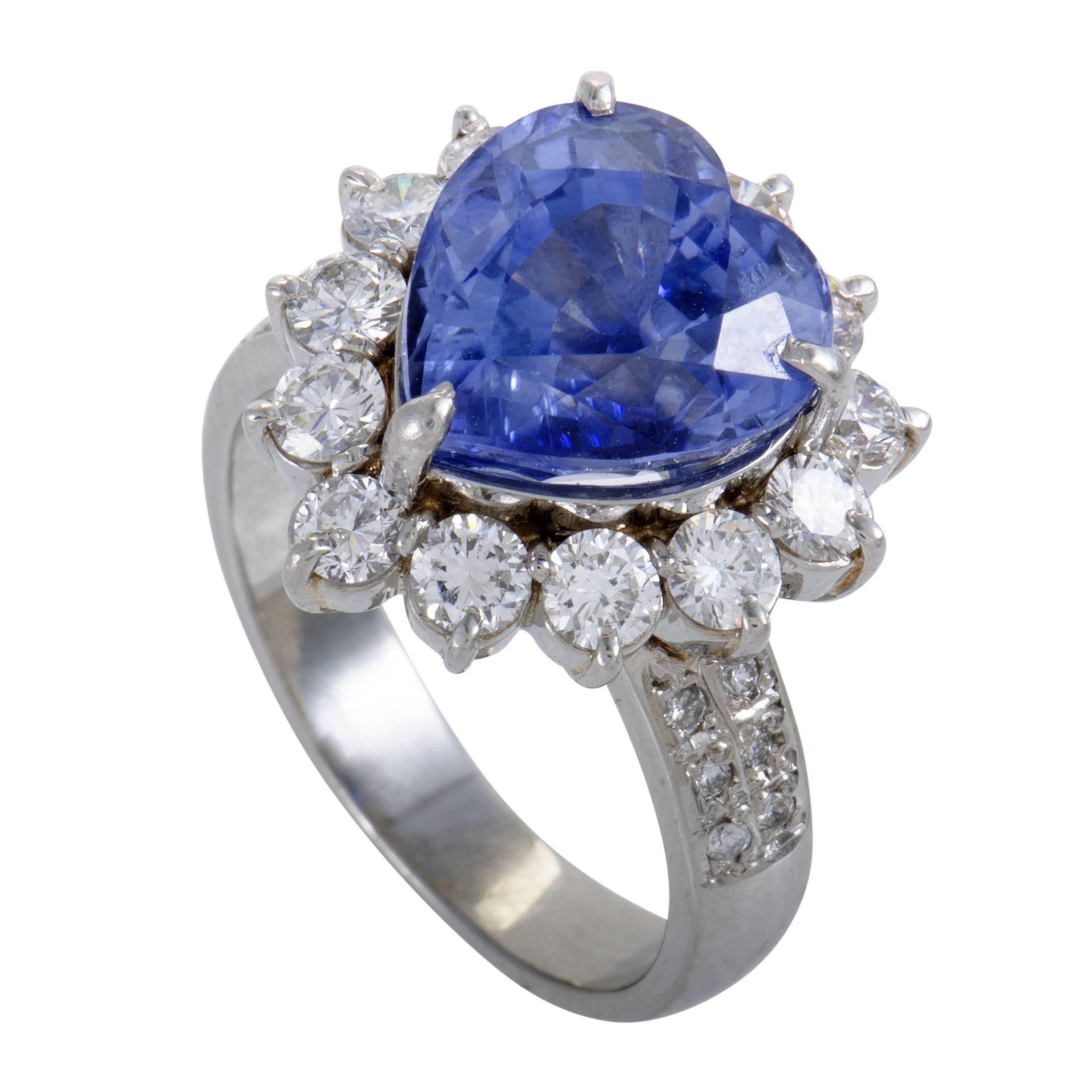 Sapphire Diamond Platinum Heart Ring