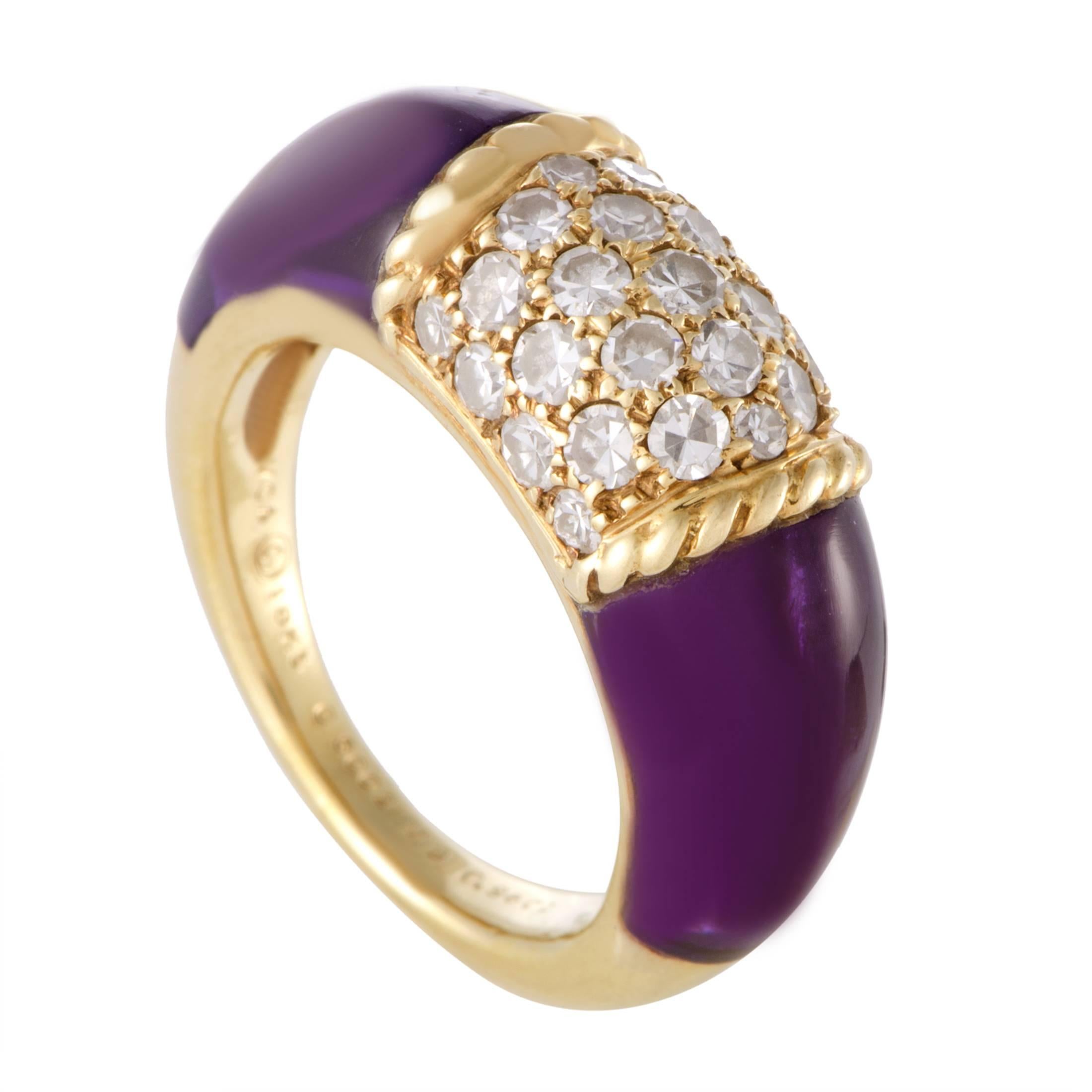 Van Cleef & Arpels Diamond Pave Amethyst Yellow Gold Band Ring