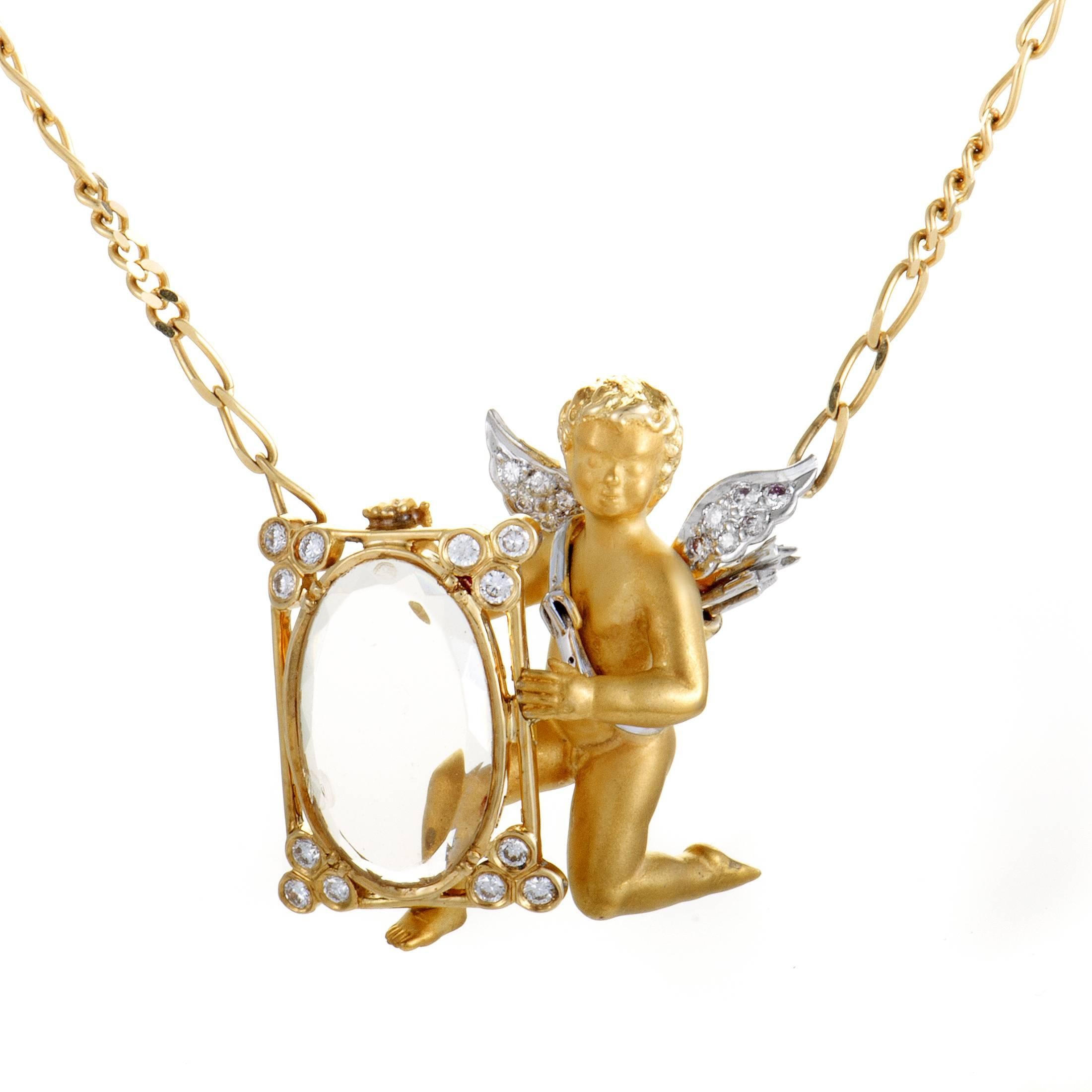 Carrera y Carrera Diamond , Smoky Quartz and Cherub Gold Pendant Necklace