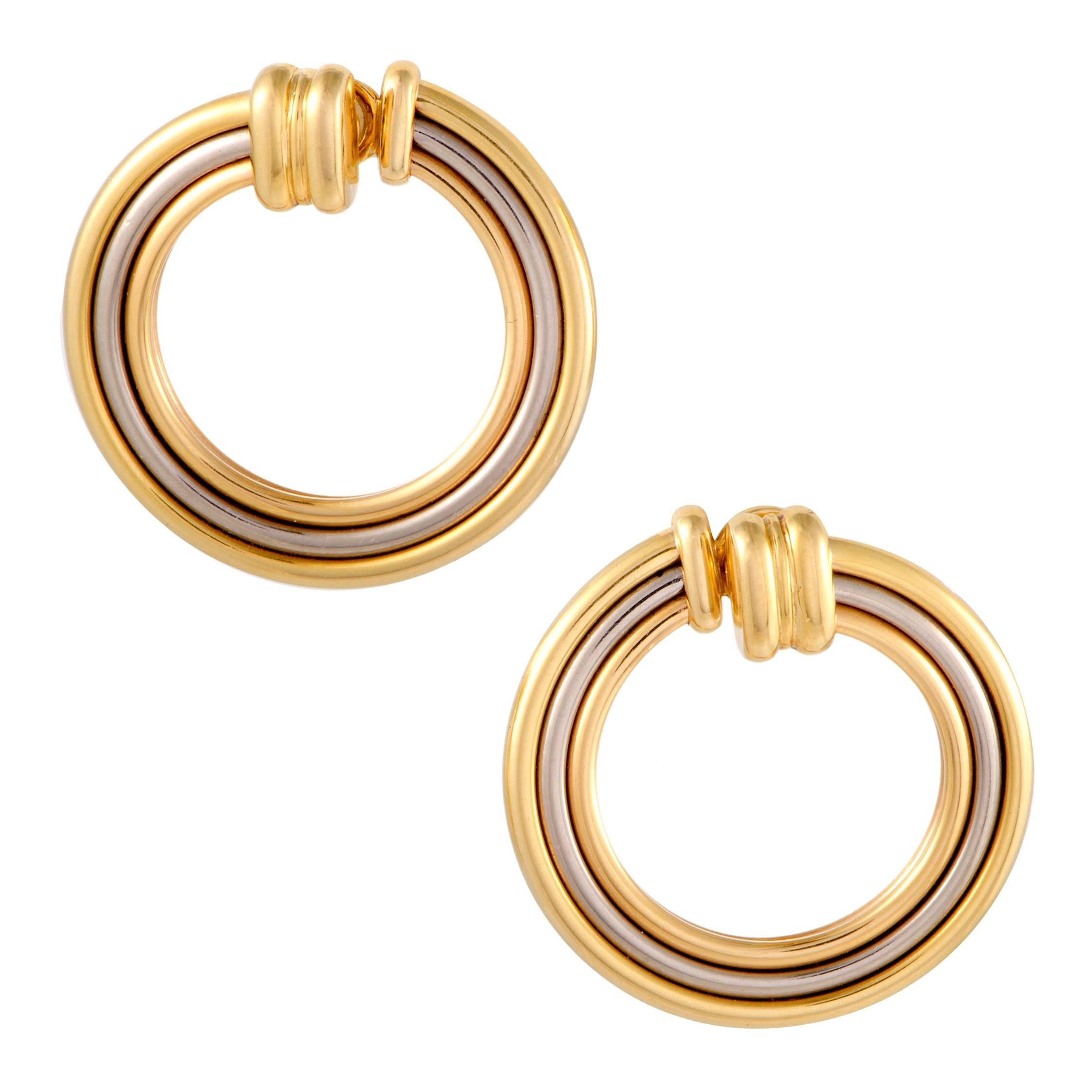 Cartier Yellow White and Rose Gold Large Circle Clip-On Earrings