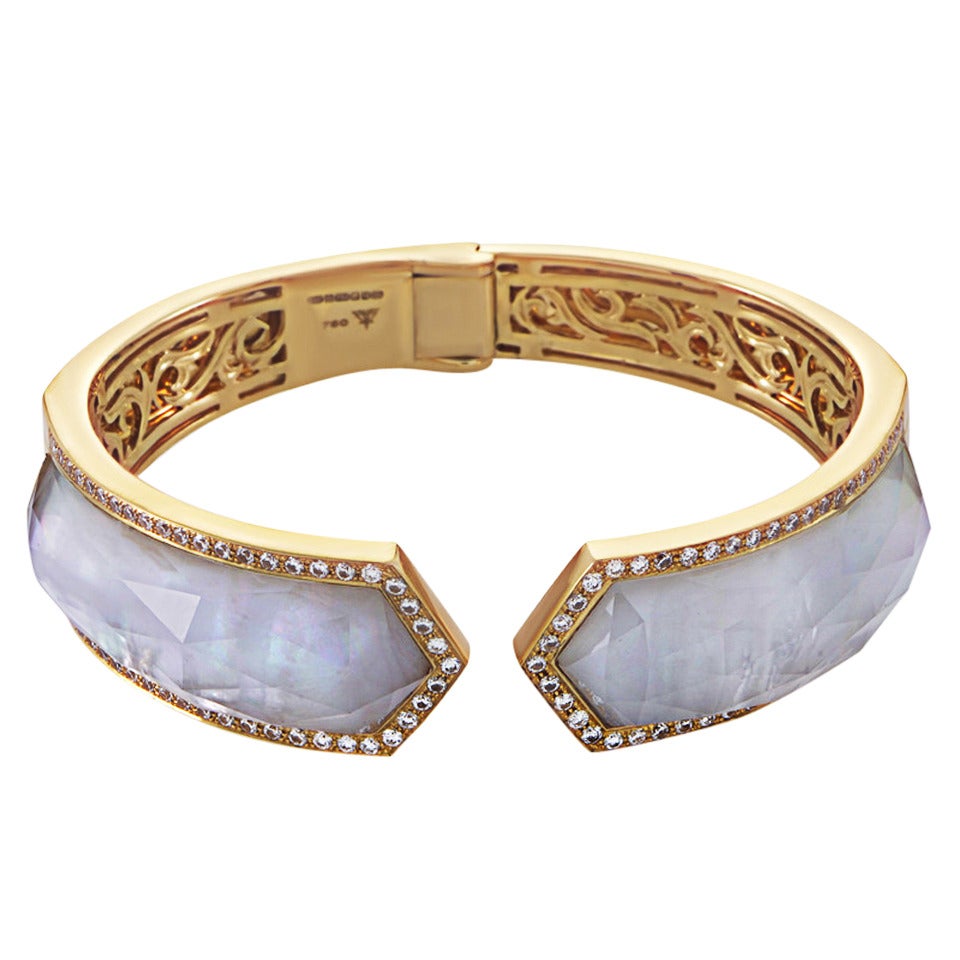 Stephen Webster Crystal Haze Mother of Pearl Diamond Gold Cuff Bangle