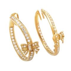 Ponte Vecchio Diamond Gold Bow Hoop Clip-On Earrings