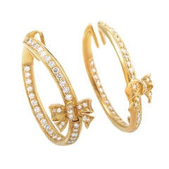 Ponte Vecchio Diamond Gold Bow Hoop Clip-On Earrings 11