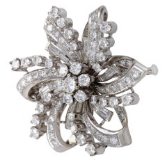 Gold Diamond Pave Cluster Flower Pendant Brooch
