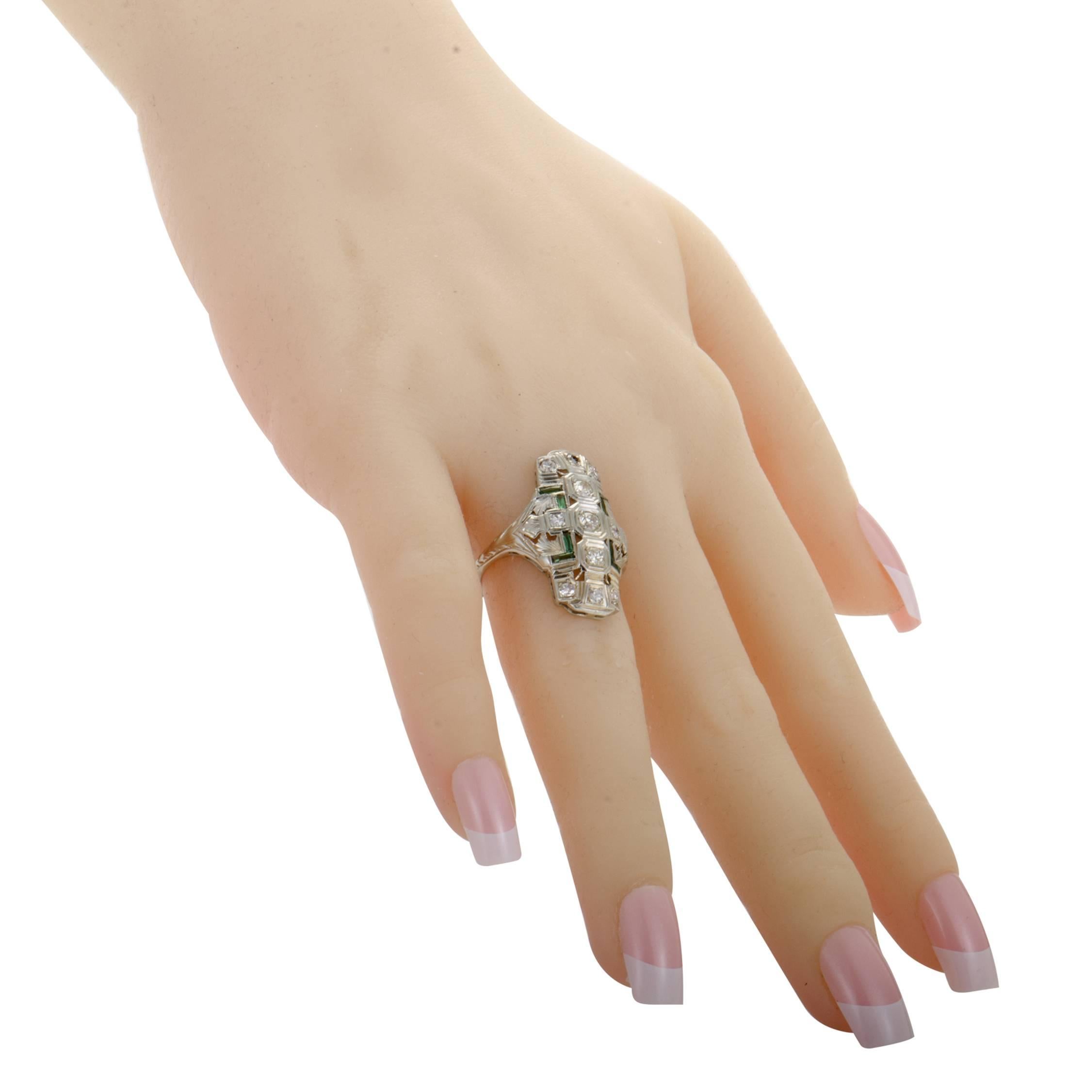 Women's White Gold Diamond and Emerald Ring