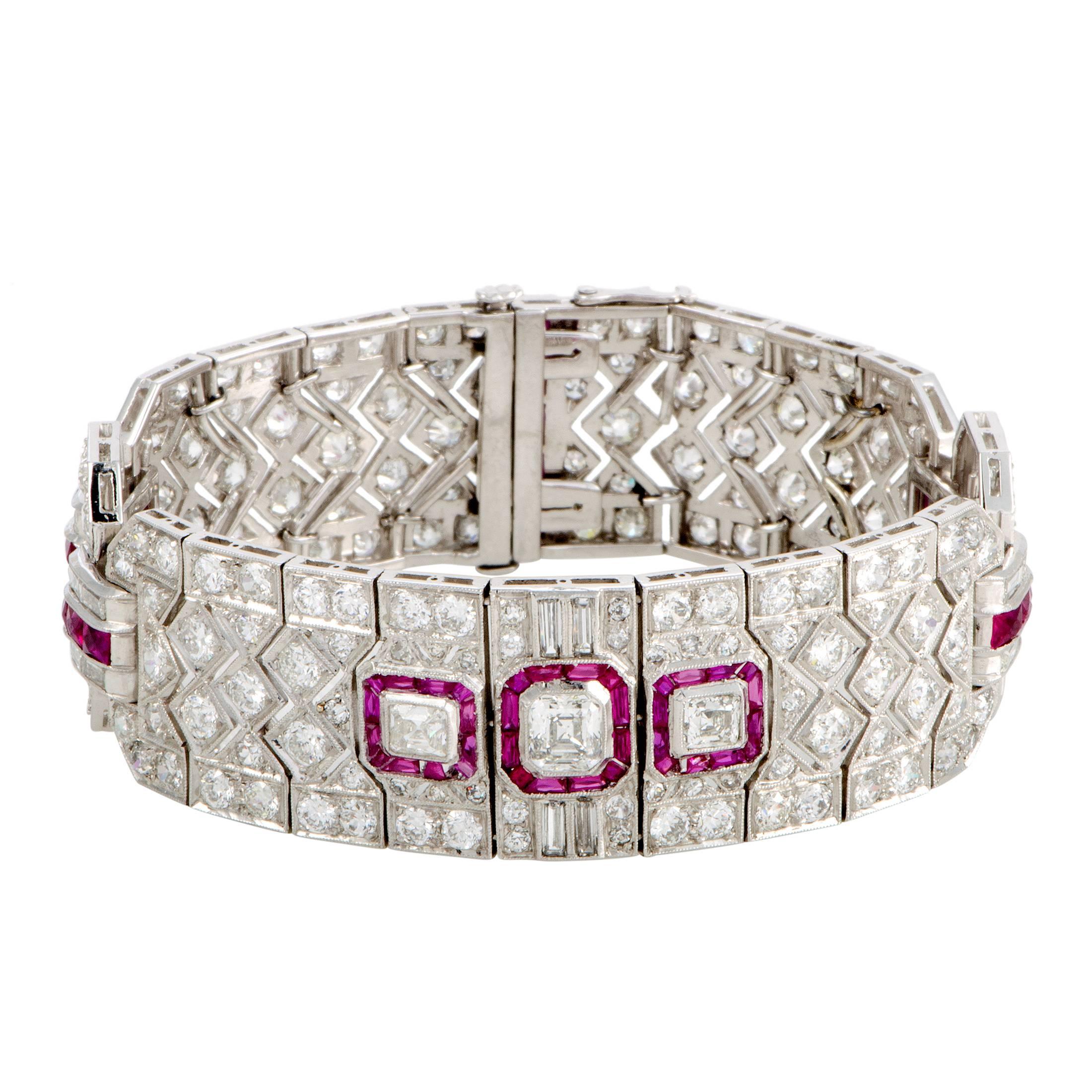 Diamond and Ruby Pave Platinum Bracelet