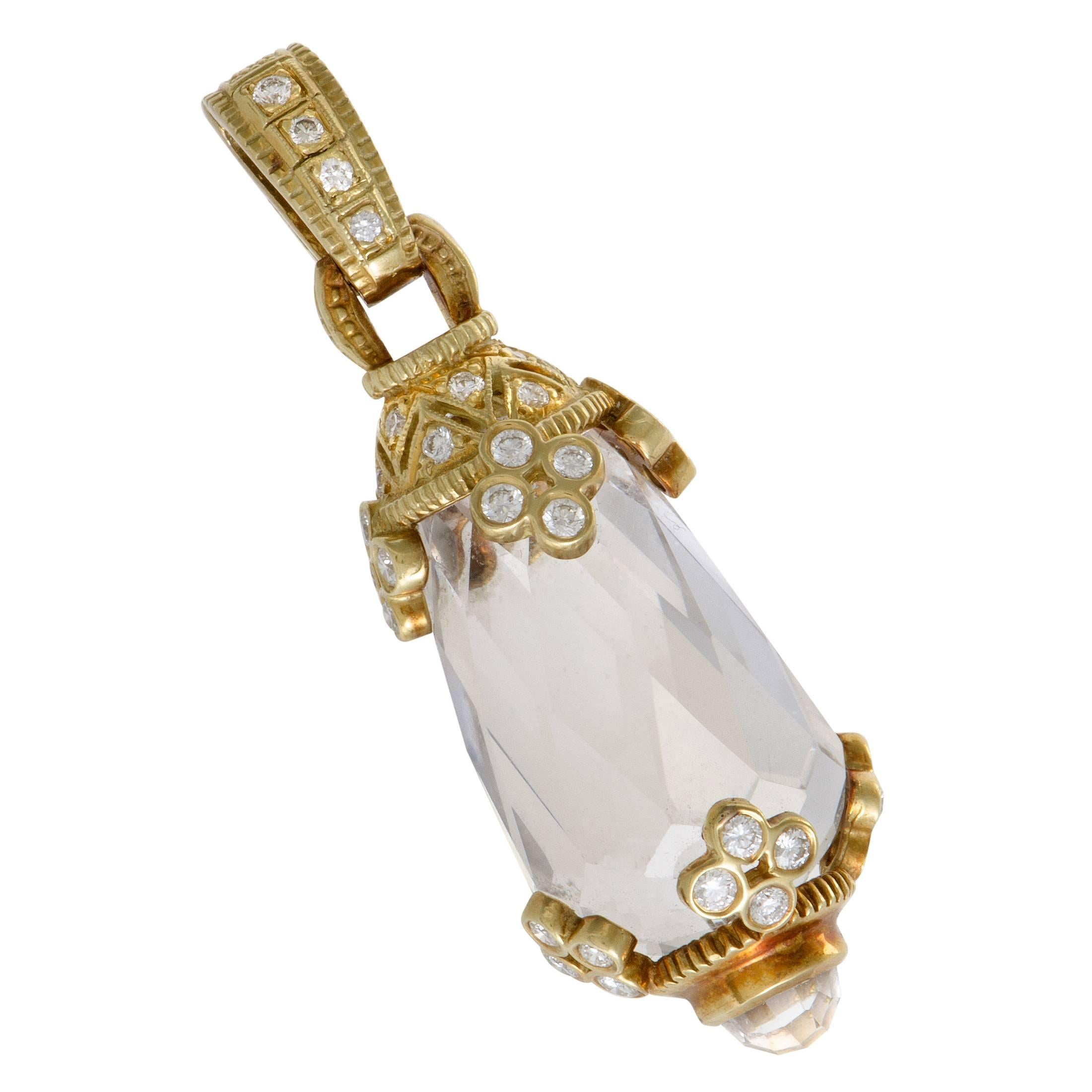 Judith Ripka Diamond and White Quartz Yellow Gold Enhancer Pendant