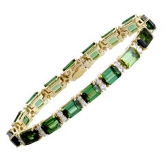 La Triomphe Diamond and Green Tourmaline Yellow Gold Bracelet