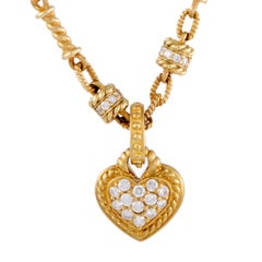 Retro Judith Ripka Diamond Pave Heart Gold Pendant Necklace