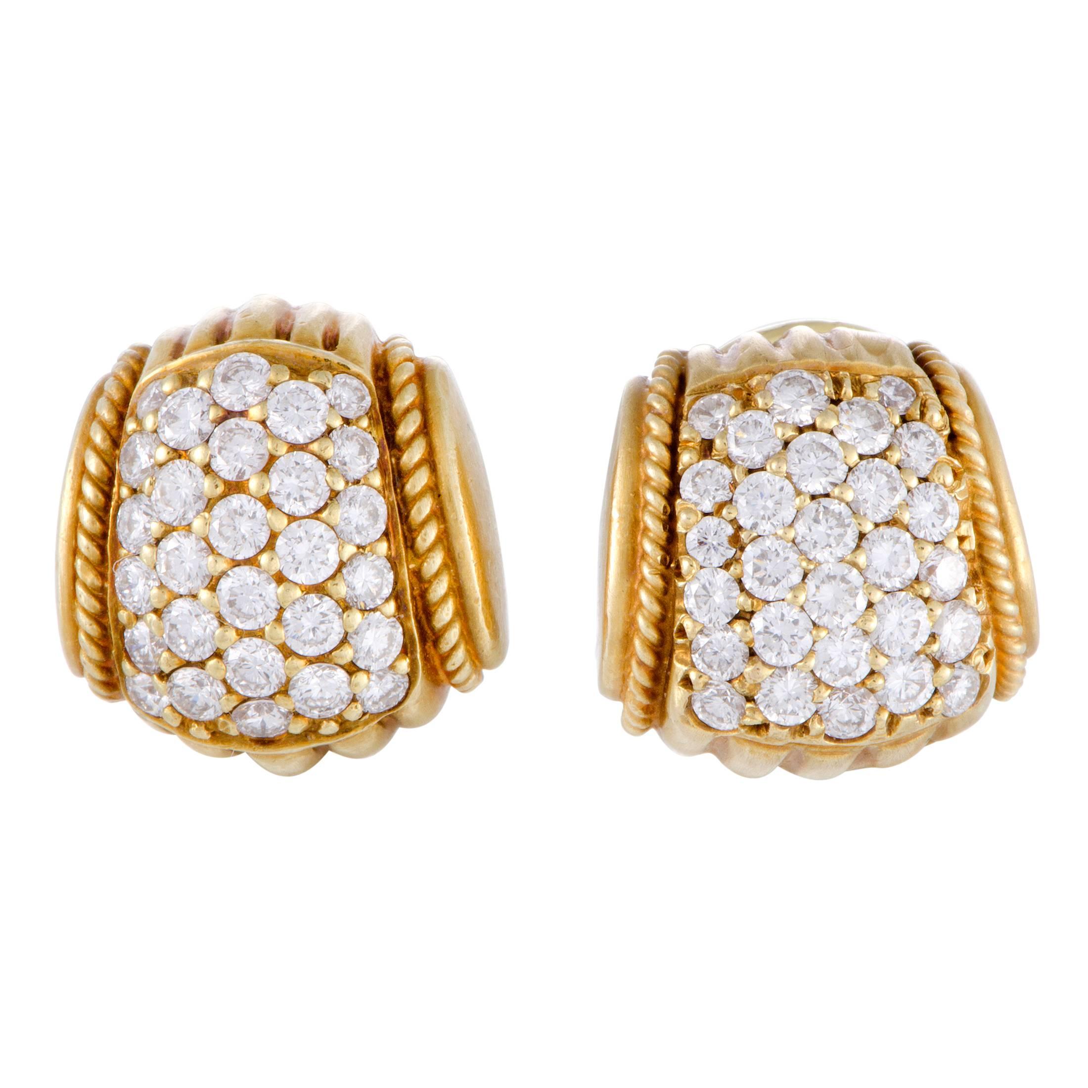 Judith Ripka Diamond Pave Wide Huggie Yellow Gold Earrings