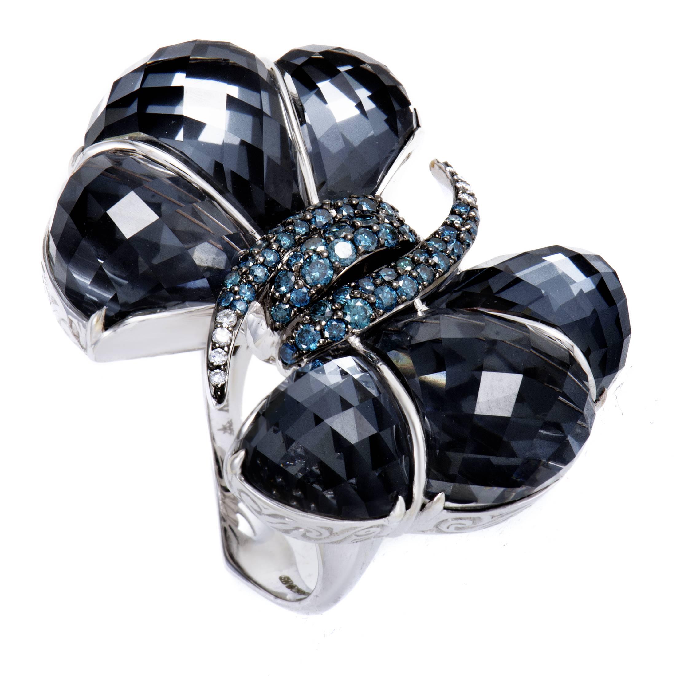 Stephen Webster Forget Me Knot Blue Diamond Hematite and Quartz White Gold Ring