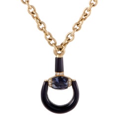 Gucci Horsebit Diamond Agate and Onyx Yellow Gold Pendant Necklace