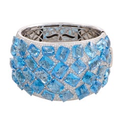 Diamond Pave and Topaz White Gold Bangle Bracelet 11