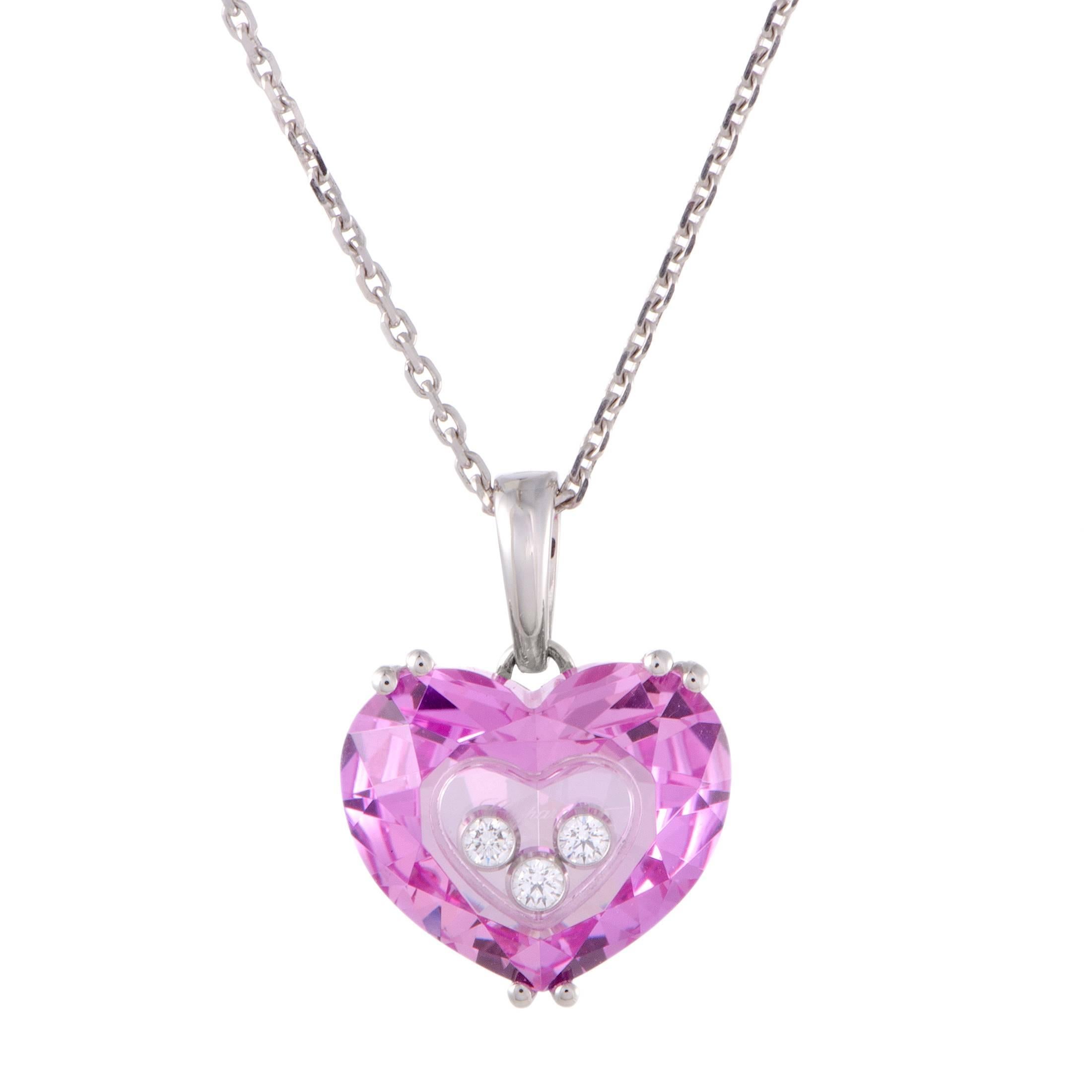Chopard So Happy Floating Diamonds and Pink Crystal Heart Gold Pendant Necklace