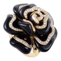 Diamond and Onyx Rose Gold Rose Cocktail Ring