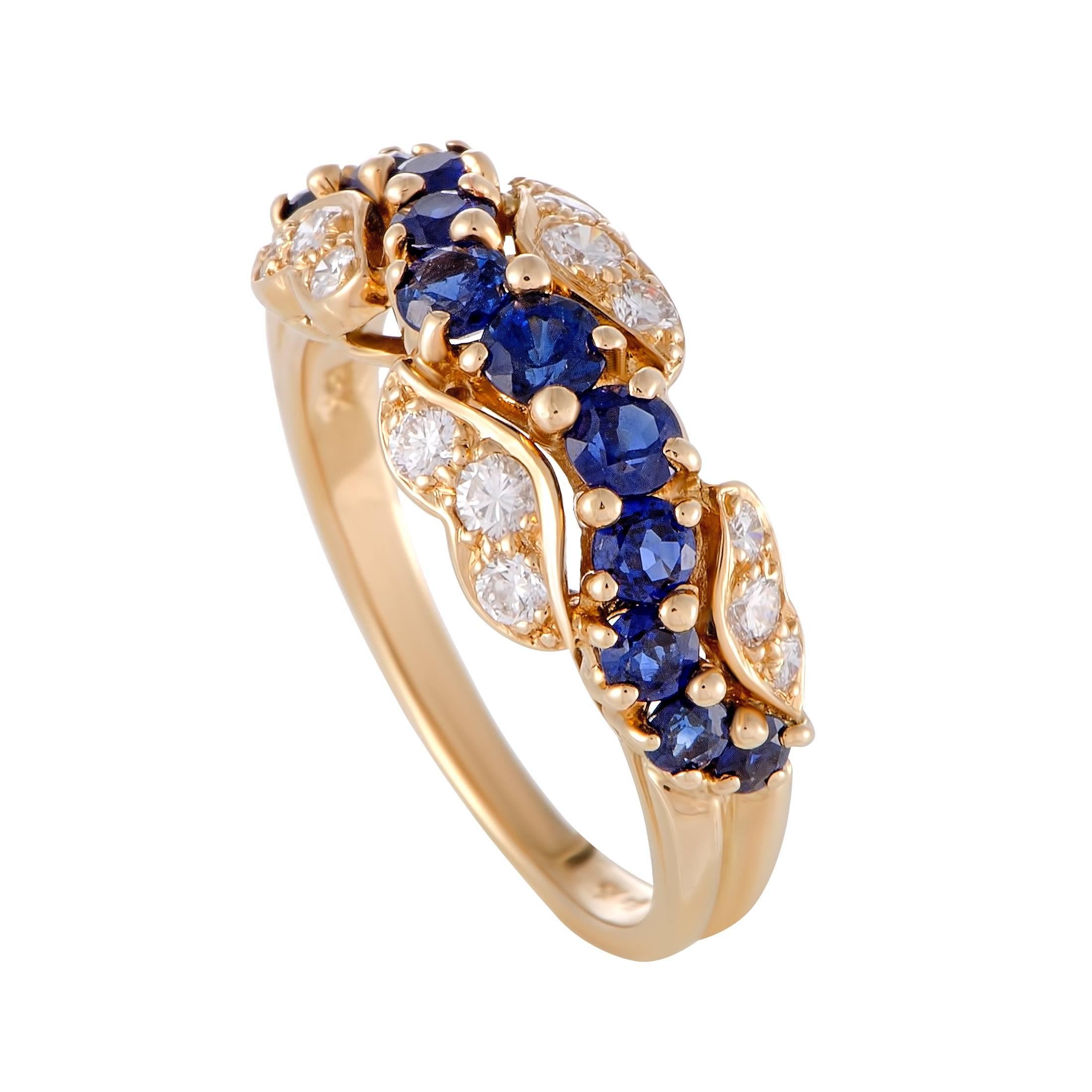 Oscar Heyman Diamond and Sapphire 18K Yellow Gold Band Ring