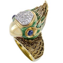 Diamond Pave and Lapis Lazuli Enameled Gold Parrot Ring
