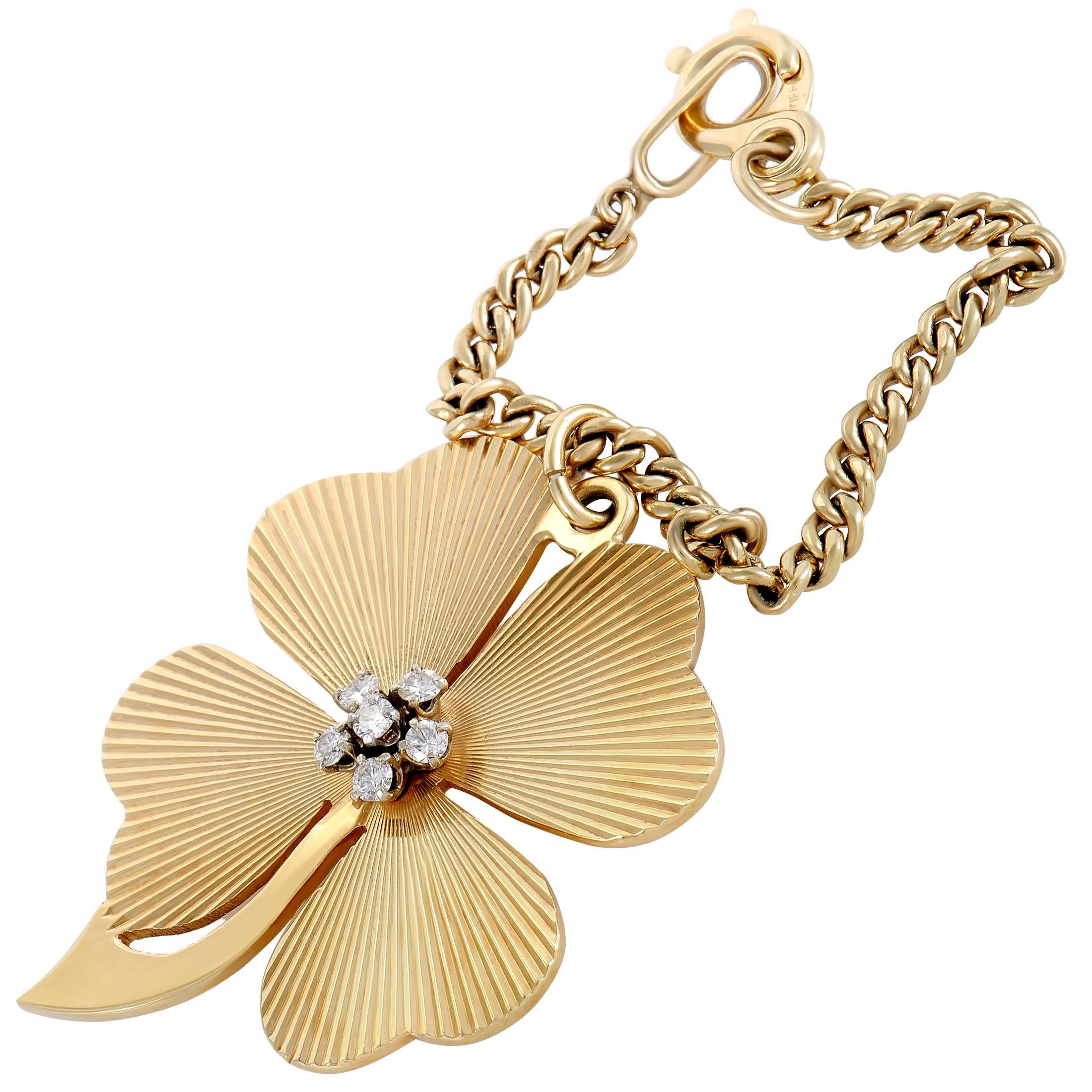 Tiffany & Co. Diamond Yellow Gold Four-Leaf Clover Key Chain