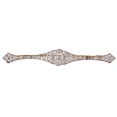 Diamond Yellow Gold and Platinum Long Brooch