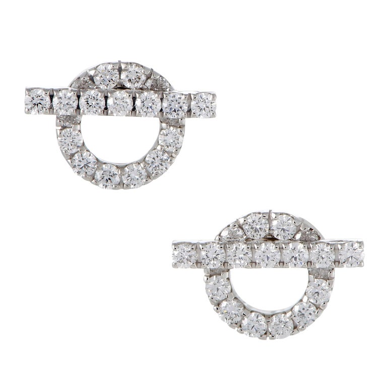 Hermes Finesse Full Diamond Pave White Gold Small Stud Earrings at