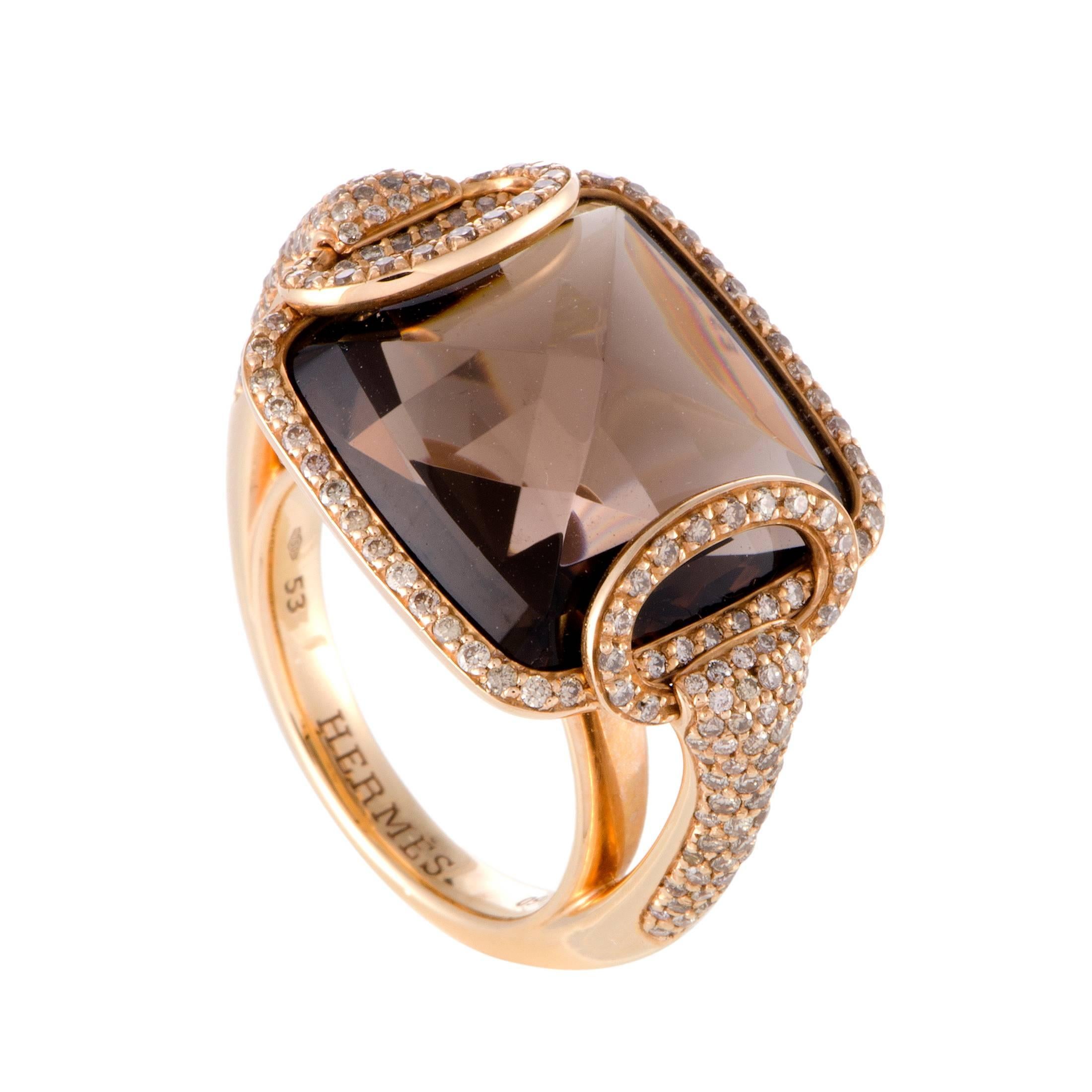 Deux Anneaux Diamond and Smoky Quartz Rose Gold Ring