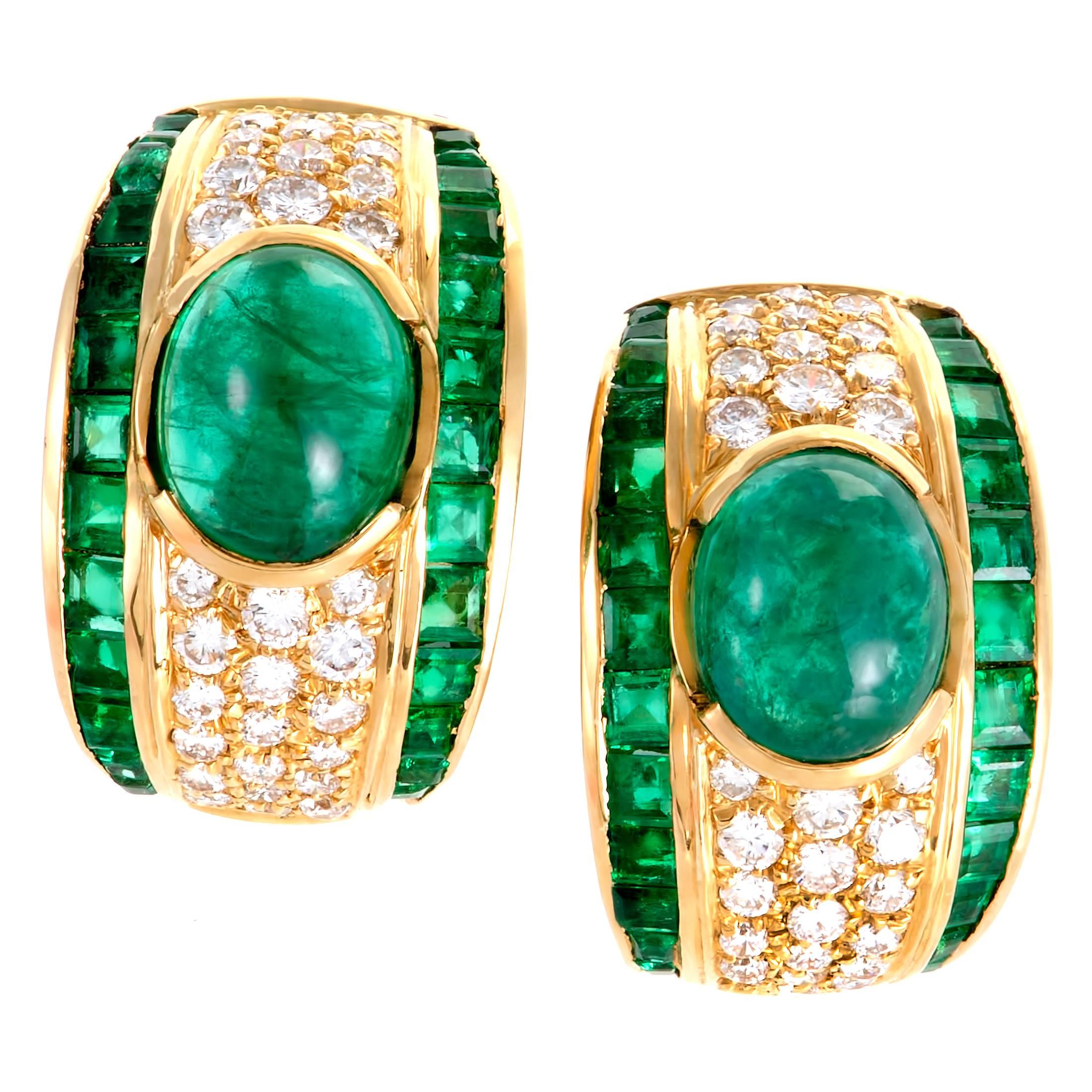 Emerald Diamond Pave Gold Clip-On Earrings
