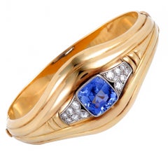 Diamond and Ceylon Sapphire Gold Bangle Bracelet