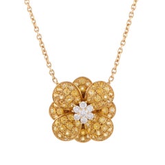 Van Cleef & Arpels Diamond and Yellow Sapphire Gold Flower Pendant Necklace