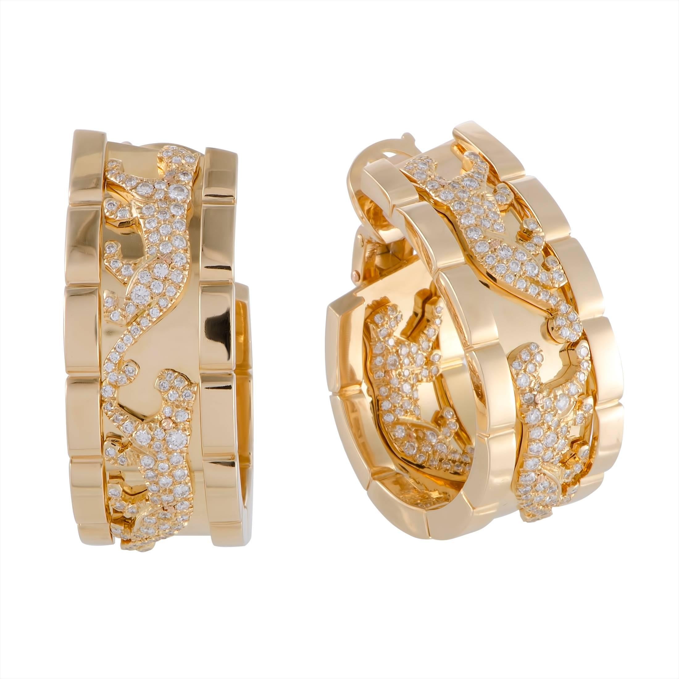 Cartier Panthere Diamond Yellow Gold Clip-On Hoop Earrings
