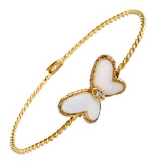 Van Cleef & Arpels Diamond and White Coral Yellow Gold Butterfly Bangle Bracelet