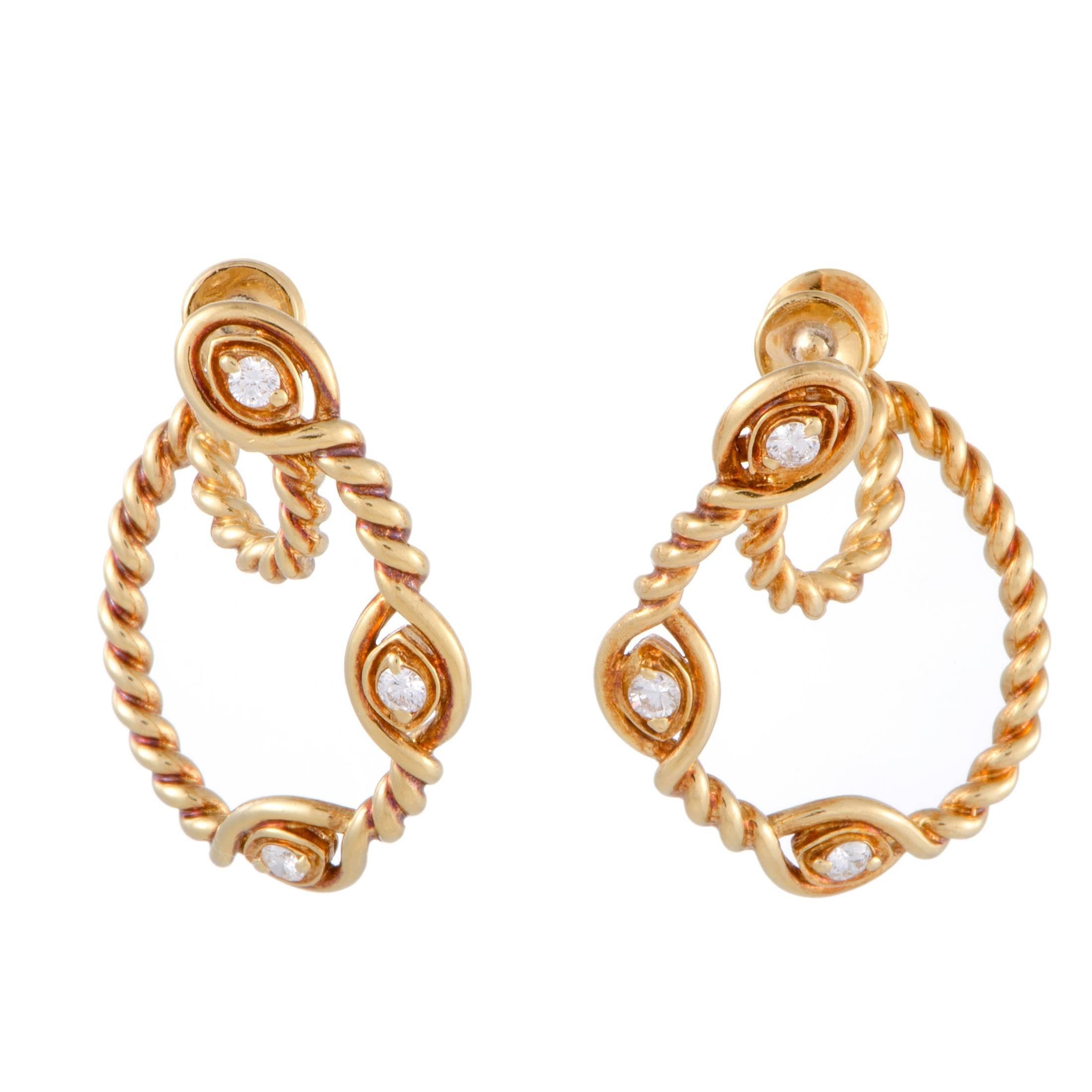 Dior Diamond Yellow Gold Rope Earrings