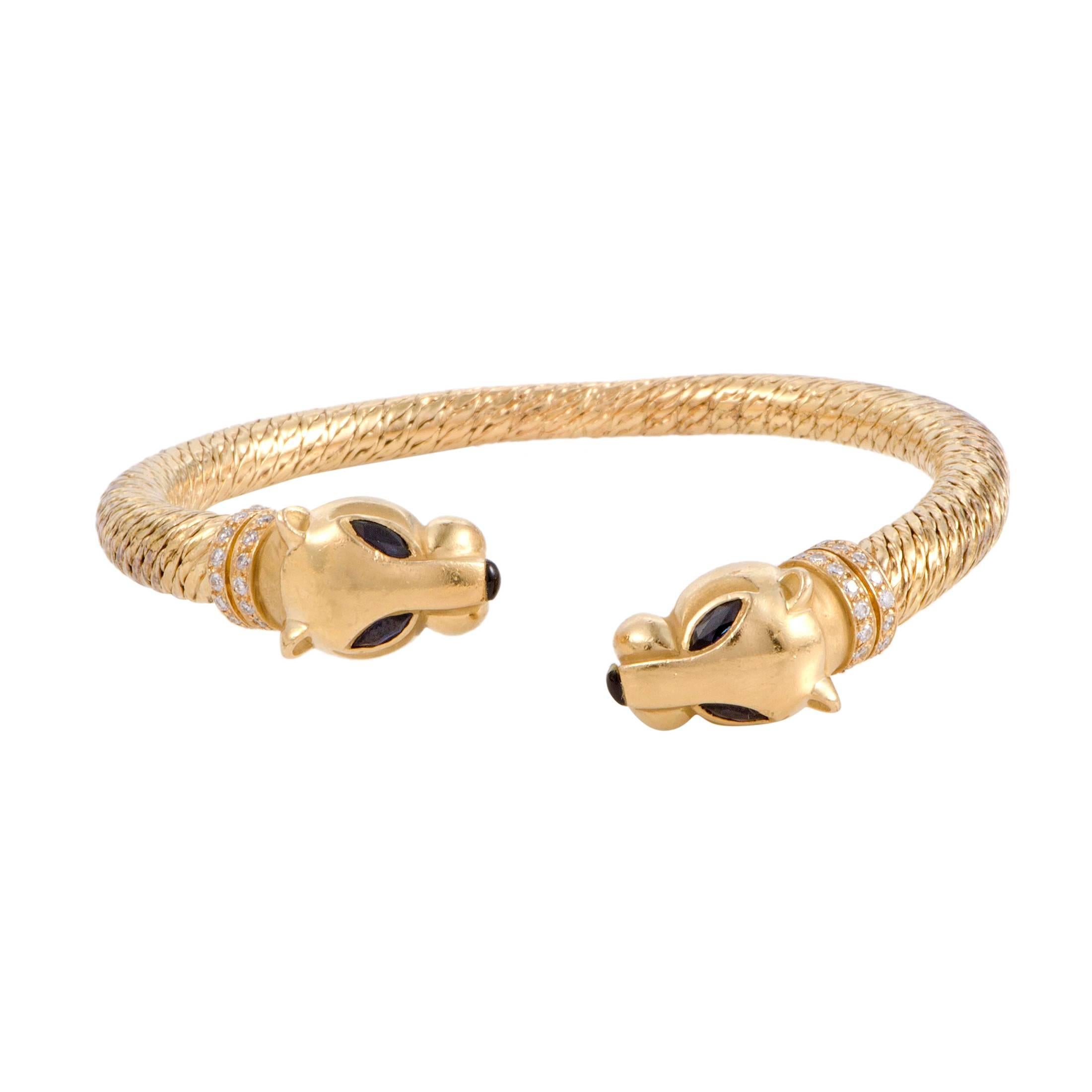 Cartier Panthere Diamond and Sapphire Yellow Gold Bangle Bracelet