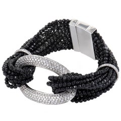Fani Full Diamond Pave Oval and Onyx Beaded White Gold Bracelet