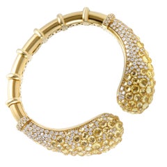 Mikimoto Diamond and Yellow Sapphire Yellow Gold Open Bangle Bracelet