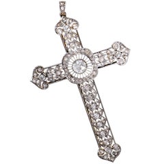 Diamond White Gold and Platinum Cross Pendant