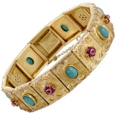 Ruby and Turquoise Yellow Gold Bracelet