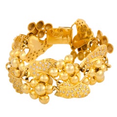 Diamond Yellow Gold Grapes and Leaves Bracelet