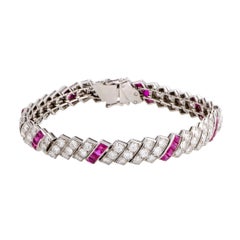 Diamond Pave and Ruby Platinum Bracelet