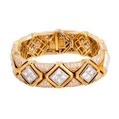 Bulgari Full Diamond Pave Yellow Gold and Platinum Bracelet Bulgari Full Diamond Pave Yellow Gold and Platinum Bracelet