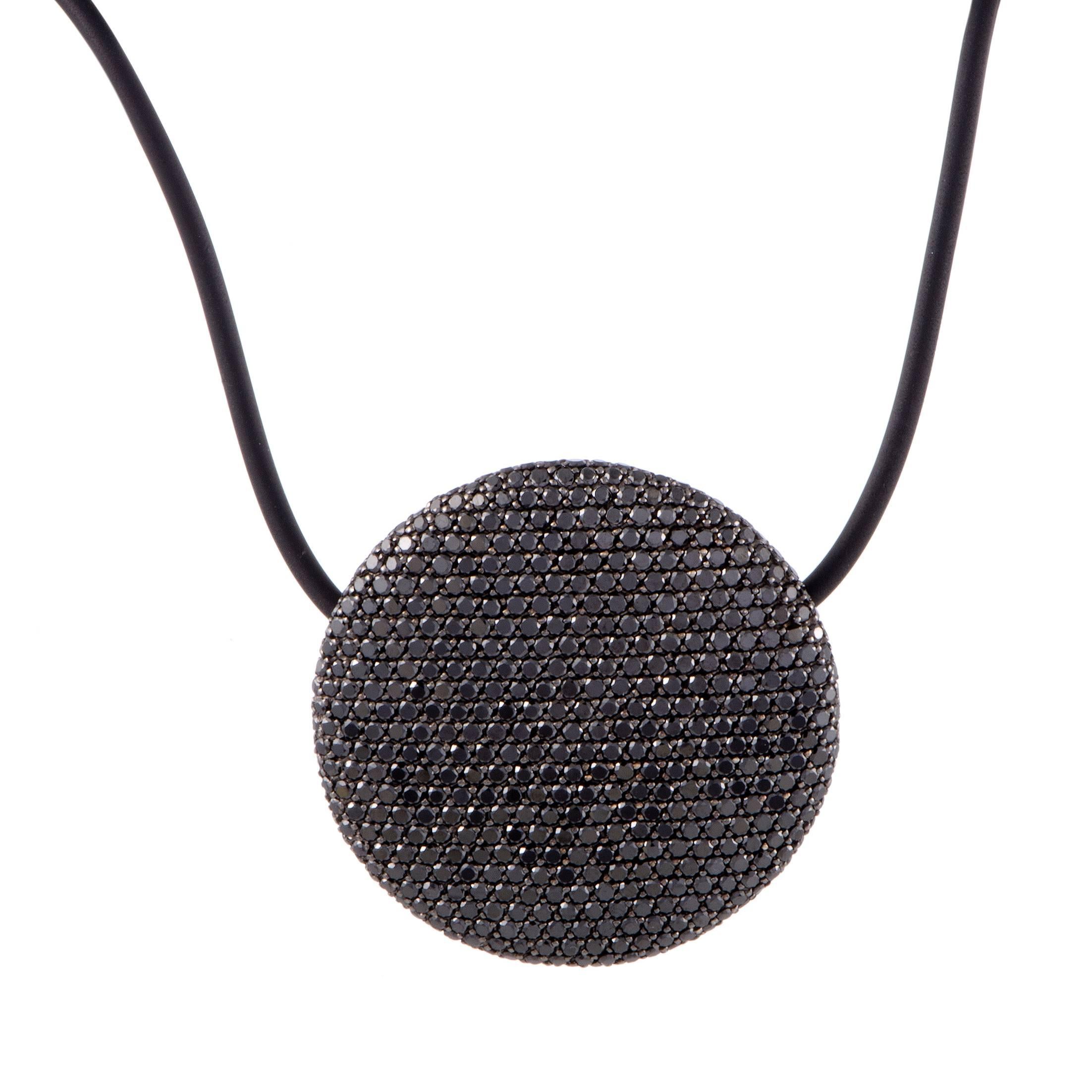 Vhernier Full Black Diamond Pave White Gold Disc and Cord Necklace