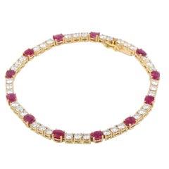 Diamond and Ruby Yellow Gold Tennis Bracelet